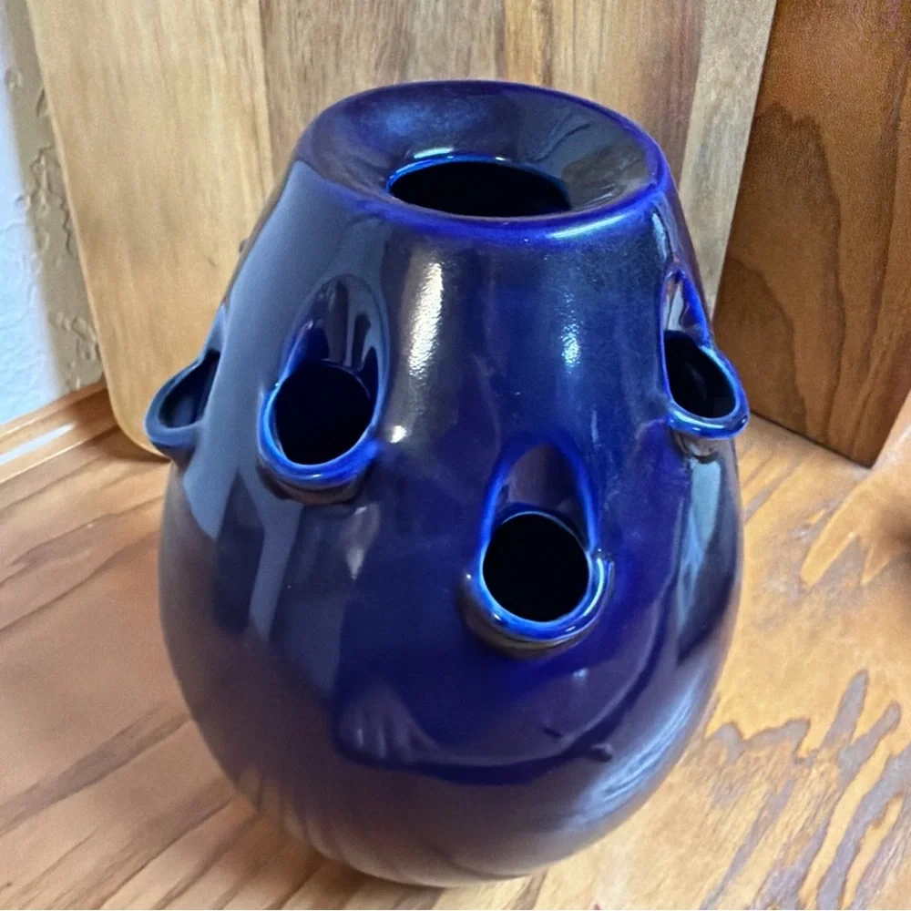 Elegant Blue Ceramic Vase 9 inches Tall.